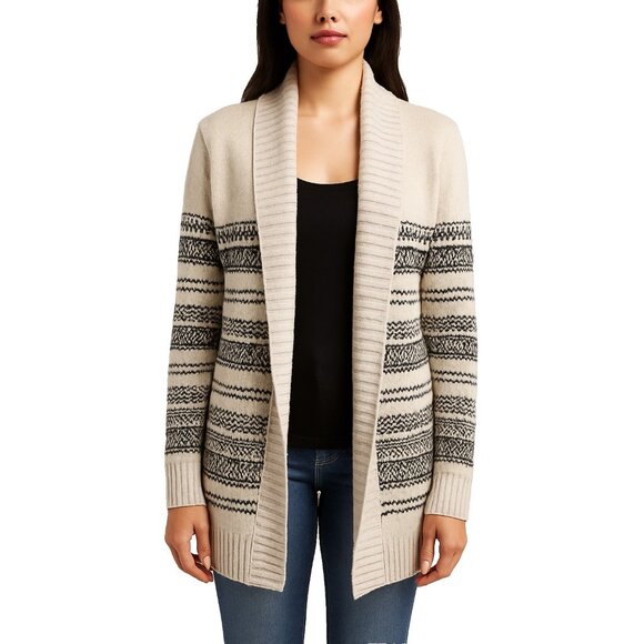 Olive + Oak Sweaters - Olive + Oak Beige Black Striped Open Front Cardigan Sweater S Long Sleeve Knit